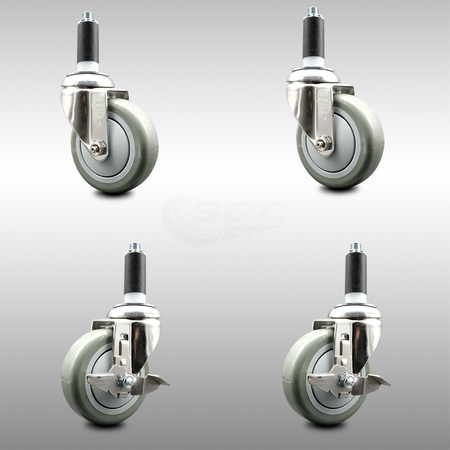 SERVICE CASTER 4 Inch 316SS Gray Poly Swivel 1 Inch Expanding Stem Caster Brake SCC, 2PK SCC-SS316EX20S414-PPUB-2-TLB-2-1
